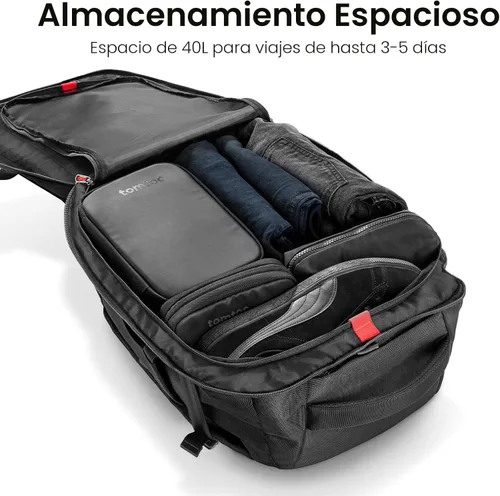 Vista 2 de Mochila de viaje tomtoc, equipaje de mano aprobado para vuelos y compatible con TSA, Negro, 40 L