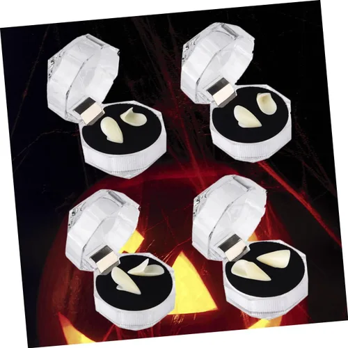 Vista 6 de EXCEART 4 pares de colmillos falsos de vampiro para cosplay, dientes falsos simulados, colmillos realistas, dientes de hombre lobo, colmillos