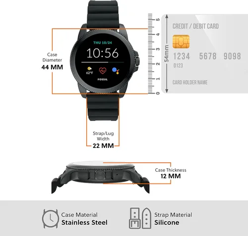 Vista 7 de Fossil 44mm Gen 5E Stainless Steel and Silicone Touchscreen Smart Watch with Heart Rate
