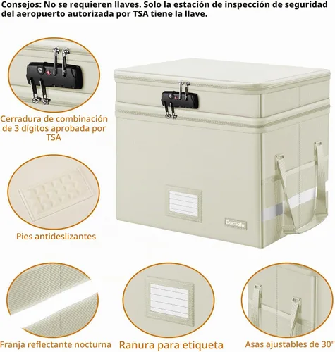 Vista 4 de Caja de archivos DocSafe con cerradura, caja de documentos ignífuga de múltiples capas, organizador de almacenamiento de archivos plegable con Beige