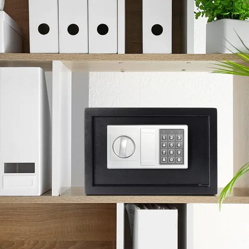 Vista 6 de Caja fuerte de seguridad para dinero, seguridad digital 0.33CF para oficina en casa, caja fuerte electrónica de acero con teclado, 12.2 x 7.8 x 7.8