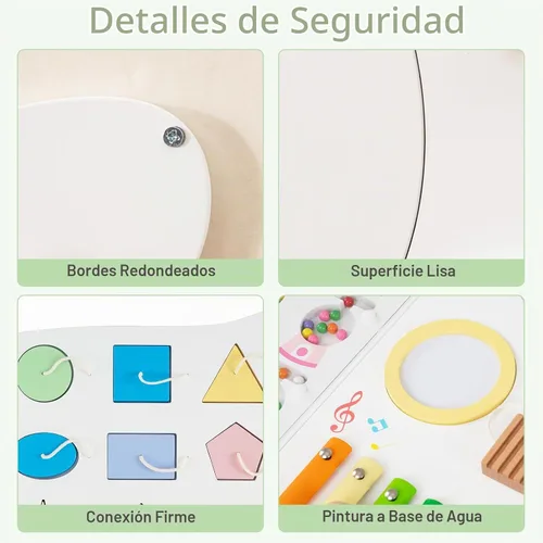 Vista 8 de Olakids Pared Sensorial de Búho, Panel de Tablero Ocupado Montessori de Madera 11 en 1 con Pizarra Blanca Magnética Espejo 26 Accesorios, Centro