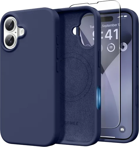Vista 265 de GONEZ Funda magnética para iPhone 14, compatible con Magsafe, con protector de pantalla + protector de cámara, forro de microfibra antiarañazos