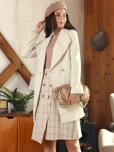 Vista 2 de Allegra K - Abrigo de invierno con cinturón y bolsillos para mujer
