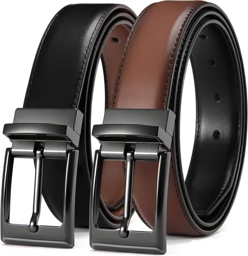 Vista 22 de CHAOREN Cinturón reversible para hombre, 1 pieza, cinturón de vestir de Negro/Marrón