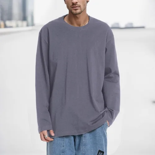 Vista 3 de MensWomens Cotton Loose Round Neck Long Sleeve T Shirt Pure Cotton Solid Color Base Shirt for Big & Tall