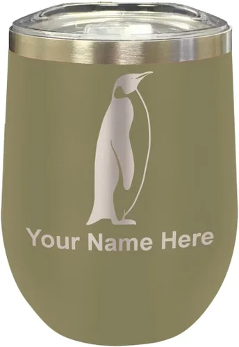 Vista 26 de LaserGram Vaso de vino de acero inoxidable de doble pared, pingüino, grabado personalizado incluido (negro)