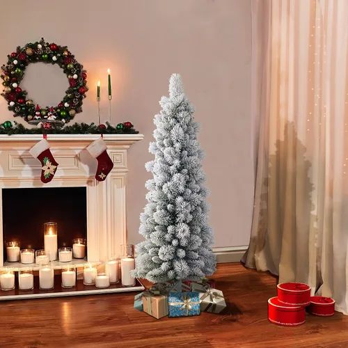 Vista 3 de Puleo International Árbol de Navidad artificial de lápiz flocado de 4.5 pies con soporte, verde, (TFP8305-45)