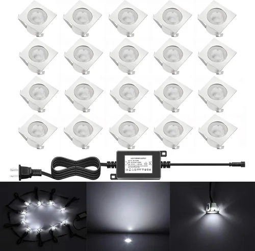 Vista 9 de Iluminación de cubierta de bajo voltaje, 20 piezas de 0.1 W ~ 0.3 W, kit de luces LED RGB multicolor de 1-3/5 pulgadas de acero inoxidable empotrado