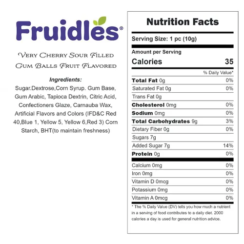 Vista 2 de Half Pound Fruidles - Bolas de goma de mascar muy rellenas de cereza con sabor a frutas, golosinas de bufé de dulces, repuestos