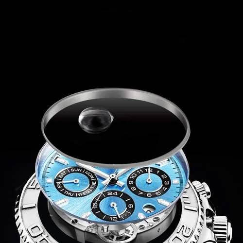 Vista 5 de LOREO Reloj mecánico automático multifunción de acero inoxidable con esfera Blcak de cristal de zafiro para hombre