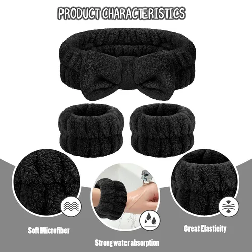 Vista 5 de CERETIA Juego de lavado facial – diadema, pulseras con soporte, toallas de muñeca de spa absorbentes de microfibra