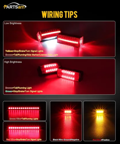 Vista 3 de Partsam Kit de luces LED sumergibles traseras para remolque, luces rectangulares para remolque, barra de identificación + 8 marcadores, lámparas