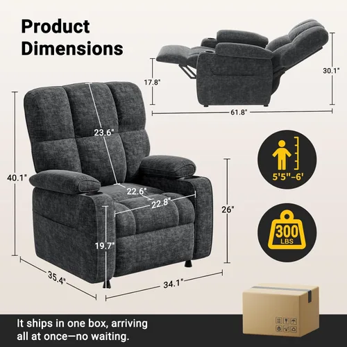 Vista 3 de AMADA HOMEFURNISHING Silla reclinable eléctrica para adultos, reclinable eléctrico de felpilla ajustable infinita con soporte para tazas, control