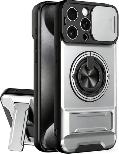 Vista 30 de Dssairo Funda para iPhone 15 con anillo magnético de rotación de 360° compatible con carcasa MagSafe Slide para cámara, soporte plegable, funda Negro