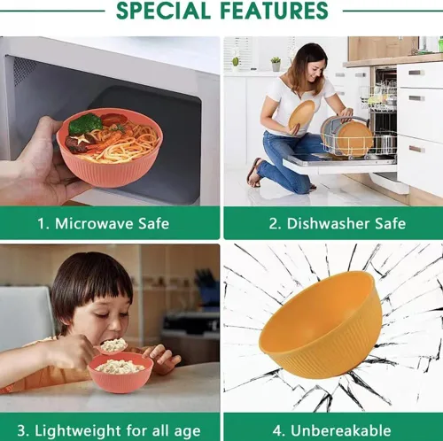 Vista 5 de LRUUIDDE Tazones Irrompibles para Cereales de 24 oz - Juego de Tazones Ligeros Reutilizables de Fibra de Paja de Trigo - Seguros para Lavavajillas