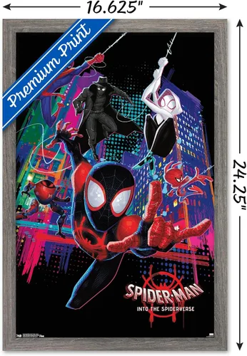 Vista 3 de Trends International Marvel Spider-Man - Póster de pared con texto en inglés "Into The Spider-Verse", 14.725 x 22.375 pulgadas, versión enmarcada