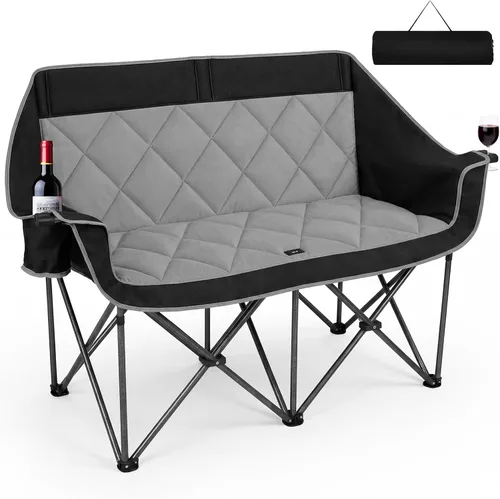 Vista 10 de Romswi Silla de campamento doble, silla de campamento para 2 personas, sofá biplaza plegable de gran tamaño, sofá de campamento resistente y sofá al