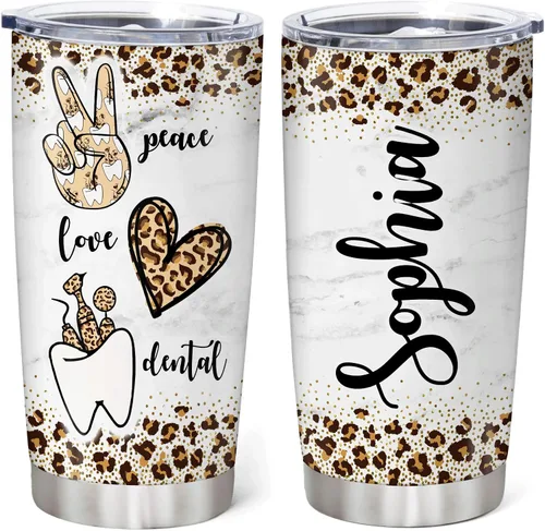Vista 15 de Hyturtle Vaso personalizado para dentistas, vaso de acero inoxidable con estampado de dientes, 20 onzas con tapa, regalo ideal para dentistas