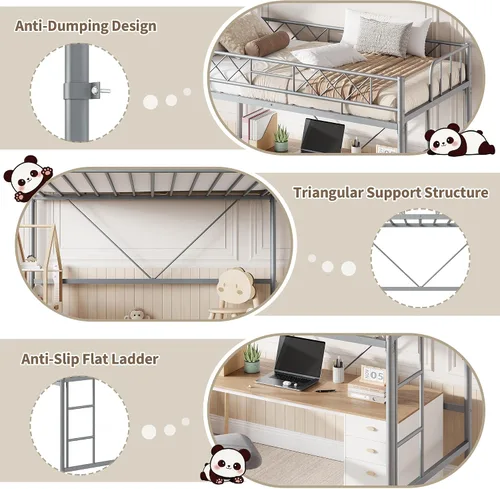 Vista 3 de Garvee Twin Size Loft Bed, Heavy Duty Metal Frame with Arched Guardrail, Flat Ladder Rung, and Steel Slat Support, No Box Spring Required, Space
