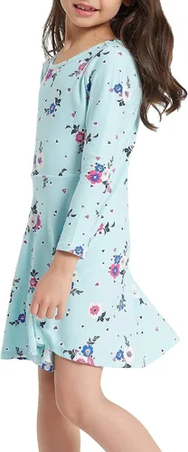 Vista 2 de V.&GRIN Vestido de primavera para niñas de 2T a talla 8, manga larga, unicornio, floral, twirly, casual, lindo, vestido para niños, vestidos