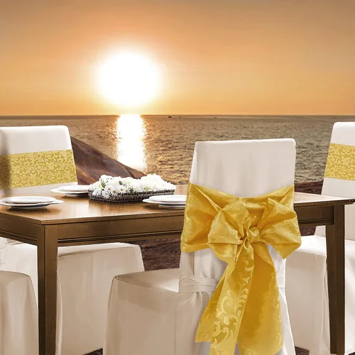 Vista 5 de Manyshofu 5 caminos de mesa de satén dorado – 12 x 108 pulgadas, decoración de damasco, impresión jacquard brillante y suave de boda para banquetes