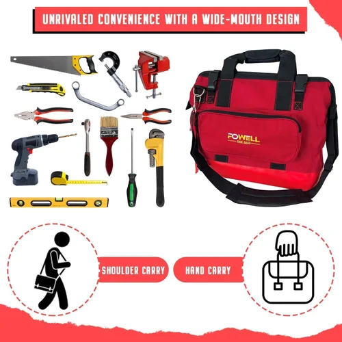 Vista 5 de Powell Bolsa de herramientas de lona – Bolsa grande de herramientas con boca ancha – Bolsa de herramientas inferior de vinilo resistente a