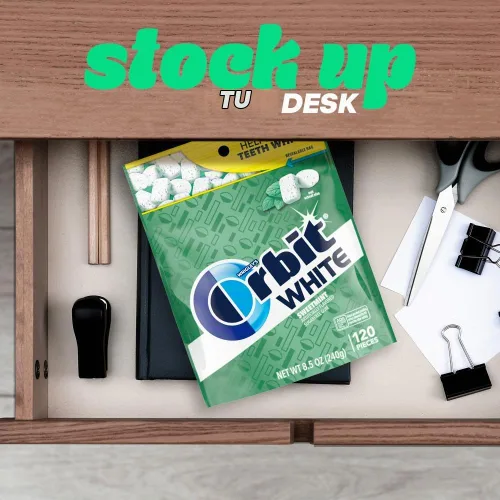 Vista 8 de ORBIT WHITE - Goma de mascar sin azúcar, sabor menta dulce, bolsa de 120