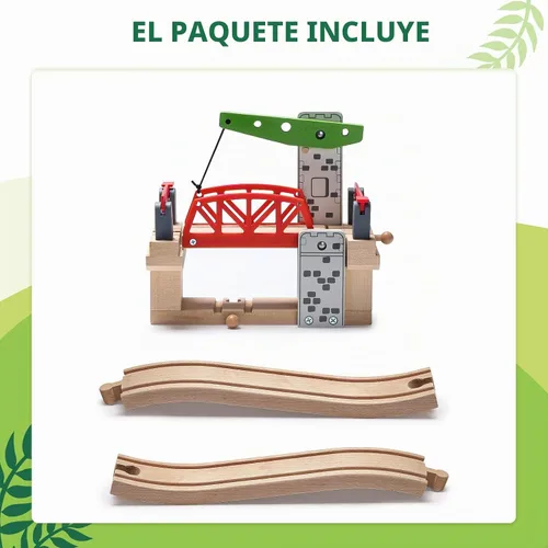 Vista 7 de SainSmart Jr. Juego de accesorios de tren de madera, puente de elevación movible con riel para niños, compatible con Thomas, Brio, Chuggington