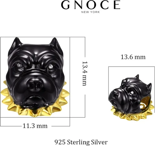Vista 7 de GNOCE Abalorio de plata de ley para perro chapado en negro para pulsera o collar de mascotas para mujeres y niñas