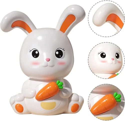 Vista 2 de Totority Banco de monedas de plástico para niños y niñas, adorable forma de conejo, para regalo de cumpleaños