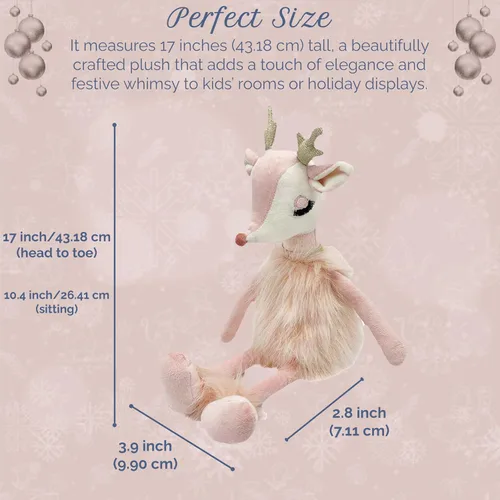 Vista 3 de MON AMI Freija The Pink Reindeer Plush – Juguete de reno rosa suave de 17 pulgadas con piel sintética y cuernos dorados Peluche navideño