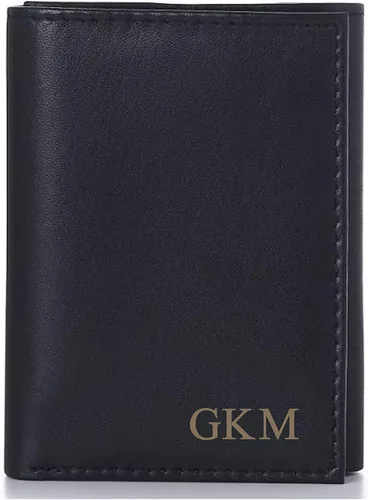 Vista 5 de Personalizado Negro Cuero Genuino Trifold Wallet Grabado Gratis - Se envía desde Estados Unidos, Billetera de cuero negro triple para dinero