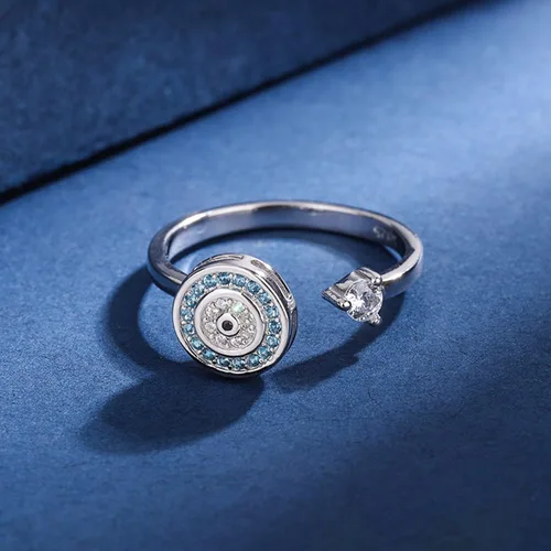 Vista 7 de Anillos giratorios de ojo del diablo, anillo de plata esterlina S925 para mujer, anillos abiertos ajustables