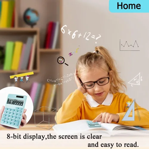 Vista 2 de Pequeña calculadora básica linda para niños, calculadora azul claro tamaño mini bolsillo