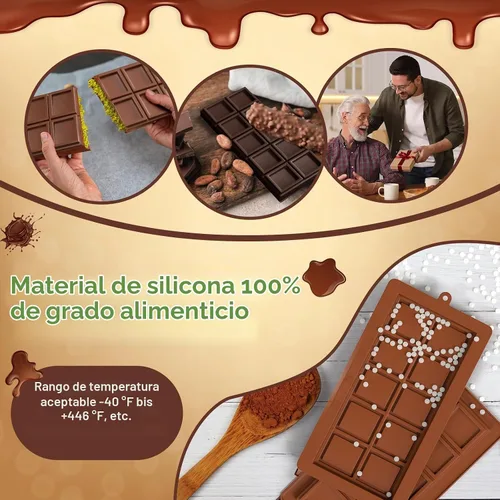Vista 5 de Juego de moldes de chocolate Dubai 2 piezas, moldes de barra de chocolate de silicona grandes y gruesos de 0.79 pulgadas de profundidad y raspador