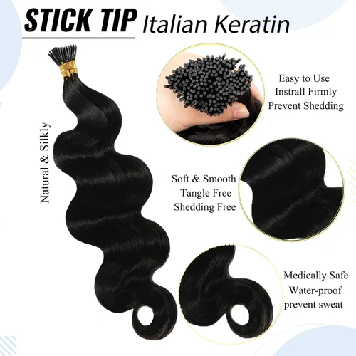 Vista 3 de Extensiones de cabello humano con punta I Tip de 18 pulgadas, extensiones de cabello humano real con punta en I, extensiones de cabello humano real