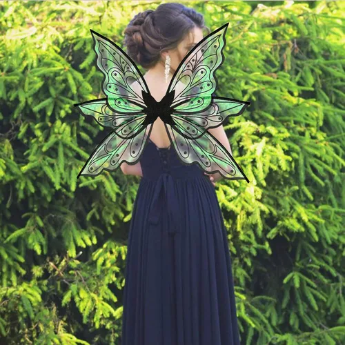 Vista 6 de quescu Alas de hadas para niñas y mujeres, alas de mariposa para adultos, alas de ángel brillantes, disfraz de Halloween, recuerdo de fiesta