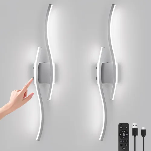 Vista 11 de Juego de dos apliques de pared LED modernos, apliques de pared regulables, 3000K-6500K LED inalámbrico con control remoto, lámpara de pared