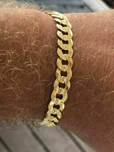 Vista 2 de Men's Cuban Link Bracelet 14k Gold Over Solid 925 Sterling Silver Bracelet - 8.5" 8mm - Diamond Cut Pave