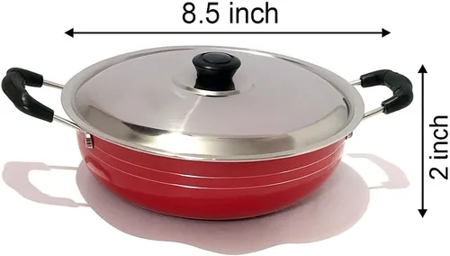 Vista 2 de GD Deep Kadai - Sartén antiadherente Kadhai Indian Karahi con tapa de acero inoxidable, sartén antiadherente, multiusos, utensilios de cocina, ollas