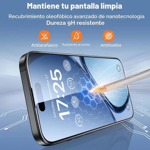 Vista 5 de UNBREAKcable Paquete de 3 protectores de pantalla para iPhone 15, vidrio templado doble a prueba de roturas [marco de instalación fácil]