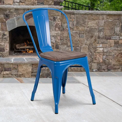 Vista 19 de Flash Furniture Perry - Silla apilable de metal con asiento de madera, 1 paquete, color negro