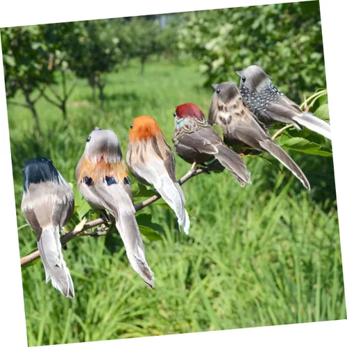 Vista 6 de Angoily 3 piezas de pájaros artificiales con plumas: Mini clip de pájaro de espuma de Navidad en adornos de árbol de imitación gorrión plumado