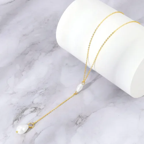 Vista 8 de Collares de perlas para mujer, chapado en oro real de 14 quilates, delicado collar de perlas para mujer, collar de cadena de perlas hecho a mano