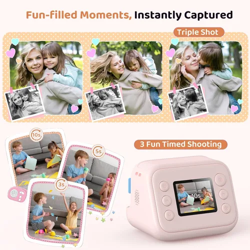 Vista 5 de Cámara de impresión instantánea para niños, regalos de cumpleaños para niñas y niños de 3 a 12 años, cámara de video 1080P para niños, ideas
