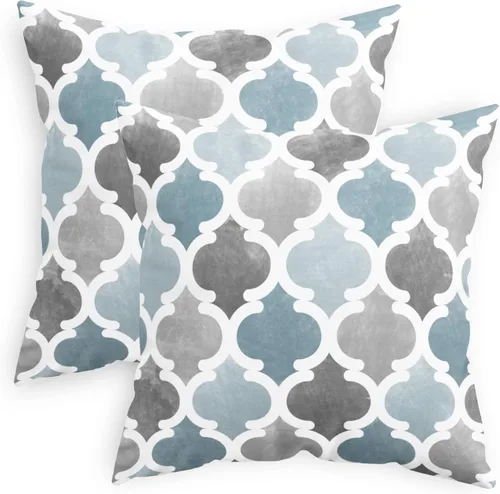 Vista 9 de CaliTime Juego de 2 fundas de almohada decorativas de forro polar degradado con cadena geométrica enrejada cuadriculada para sofá, cama, sofá