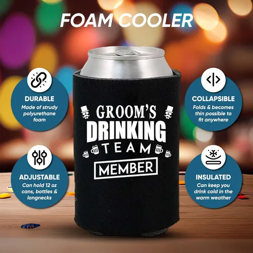 Vista 2 de Shop4Ever El miembro del equipo de bebida del novio y el novio puede enfriar ~ Enfriadores de manga para latas de cerveza para despedida de soltero