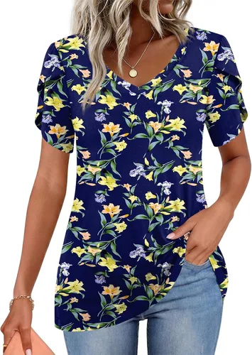 Vista 38 de CATHY 2025 - Blusas de verano para mujer, con mangas cortas, cuello en V, estilo túnica, tallas S-4XL Talla B