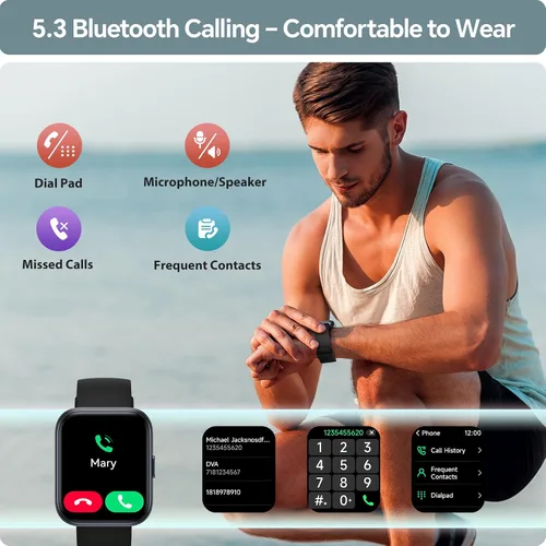 Vista 2 de Reloj inteligente para hombres y mujeres, reloj inteligente HD de 1.85 pulgadas para iPhone/Samsung/Android (respuesta/hace), rastreador de Negro